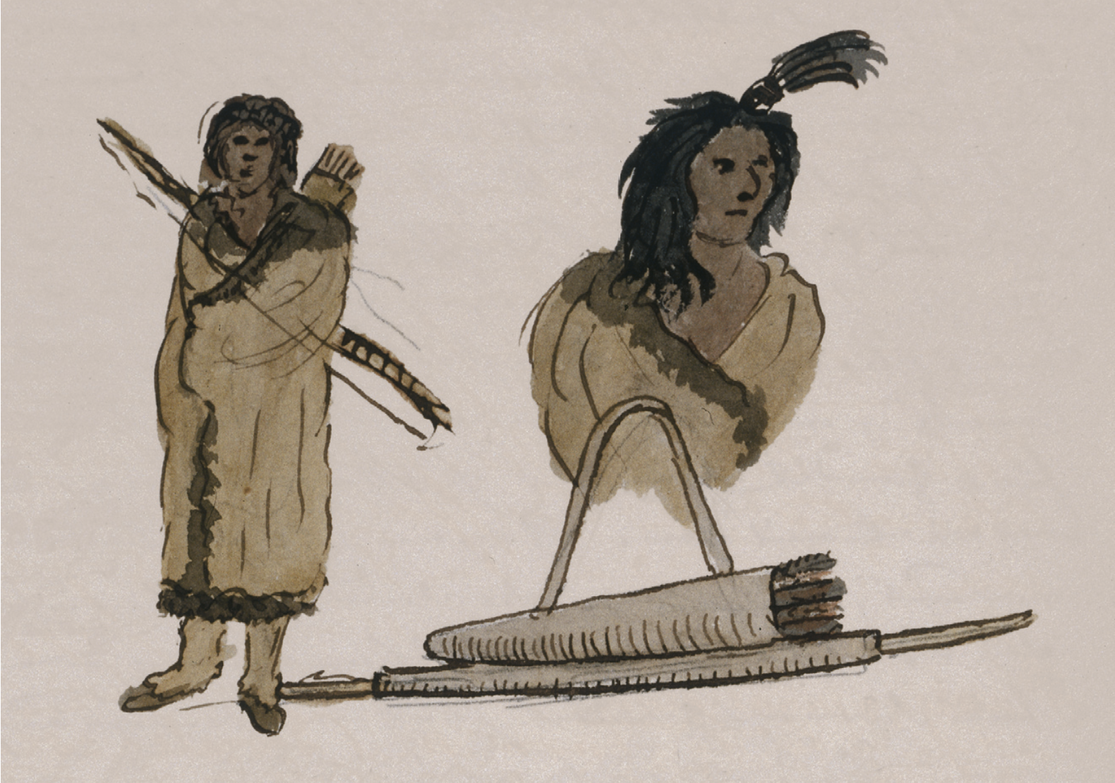 Figure 8.32. Two Ponca Indians; bow, quiver, and arrows.